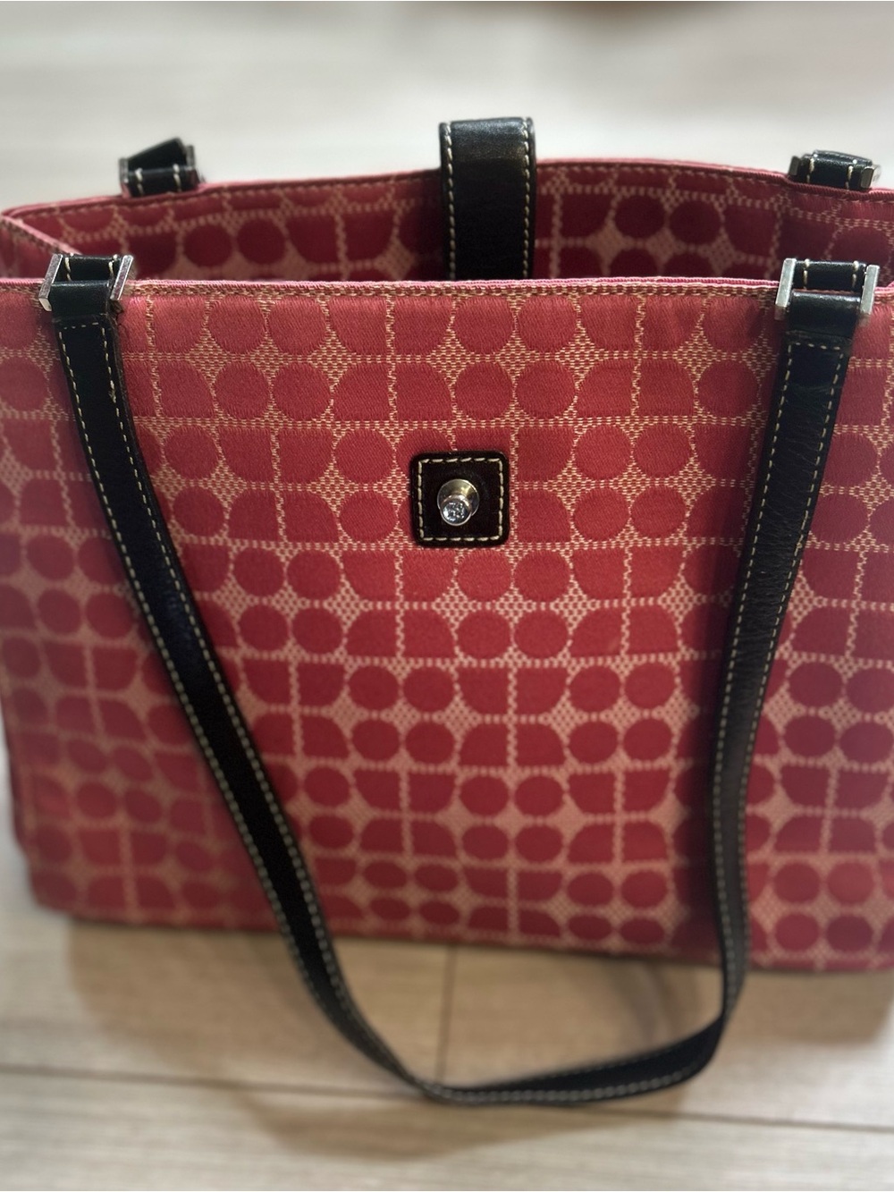 Kate Spade Pink Patterned Tote with Black Trim